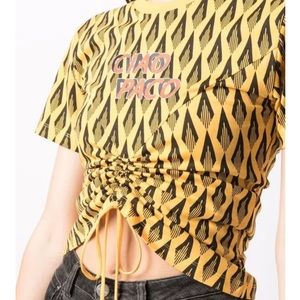 Paco Rabanne cropped geometric shirt, yellow, large